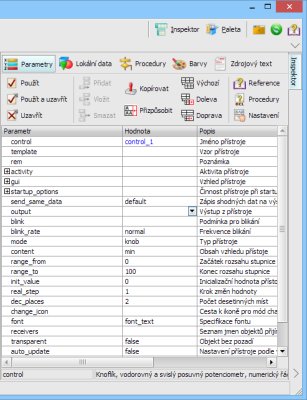 Inspektor pstroje control svybranm parametrem output.