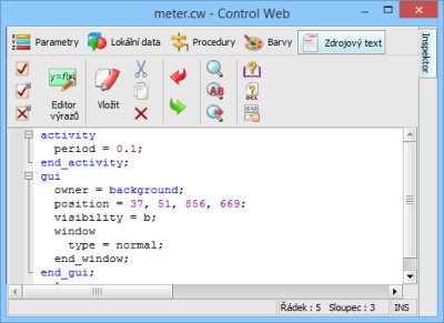 Inspektor pstroje vpohledu Zdrojov text