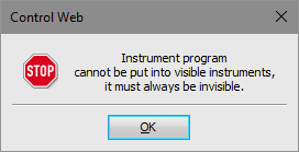 Incorrect insertion of the instrument into the visual editor