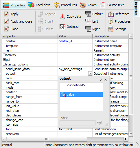 Auxiliary pop-up window offers defined data elements