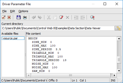 Parameter file selection window