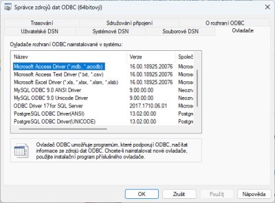 Správce zdrojů dat ODBC (64bitový) v české verzi Windows Správce zdrojů dat ODBC (64bitový) v české verzi Windows