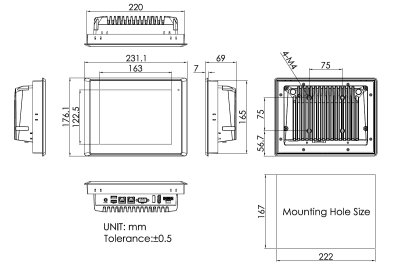 DataLab PC/LCD — rozměrový výkres (kótování v milimetrech) DataLab PC/LCD — rozměrový výkres (kótování v milimetrech)