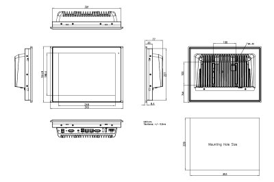 DataLab PC/LCD — rozměrový výkres (kótování v milimetrech) DataLab PC/LCD — rozměrový výkres (kótování v milimetrech)
