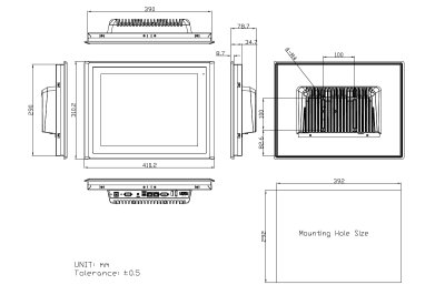 DataLab PC/LCD — rozměrový výkres (kótování v milimetrech) DataLab PC/LCD — rozměrový výkres (kótování v milimetrech)
