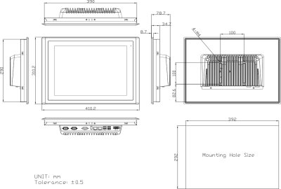 DataLab PC/LCD — rozměrový výkres (kótování v milimetrech) DataLab PC/LCD — rozměrový výkres (kótování v milimetrech)
