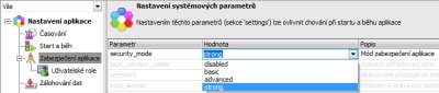 Volba bezpe�nostn� �rovn� v Nastaven� aplikace